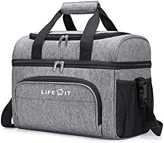 Lifewit Collapsible Cooler Bag 32-Can Insulated Leakproof Soft Cooler Portable Double Decker Cooler Tote for Trip/Picnic/Sports/Flight, Grey