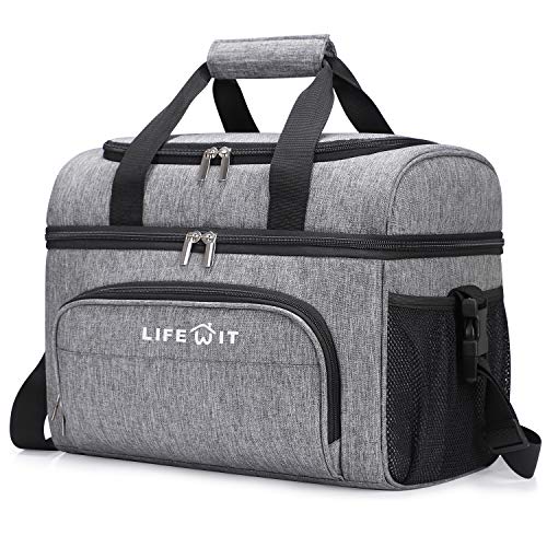 Lifewit Collapsible Cooler Bag 32-Can Insulated Leakproof Soft Cooler Portable Double Decker Cooler Tote for Trip/Picnic/Sports/Flight, Grey