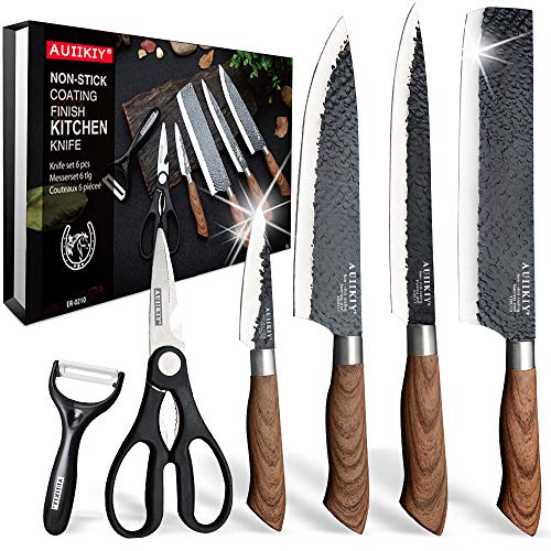 6 Pieces Professional Kitchen Knives Set With Giftbox, High Carbon Stainless Steel Forged Kitchen Knife Set, Sharp Chef Knife Set For Chef Cooking Paring Cutting Slicing