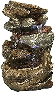 Sunnydaze Indoor Electric Tabletop Fountain with LED Lights - Decorative Tiered Rock and Log Waterfall Design - Quiet and Soothing Water Sound - Small 10.5 Inch Desktop Size