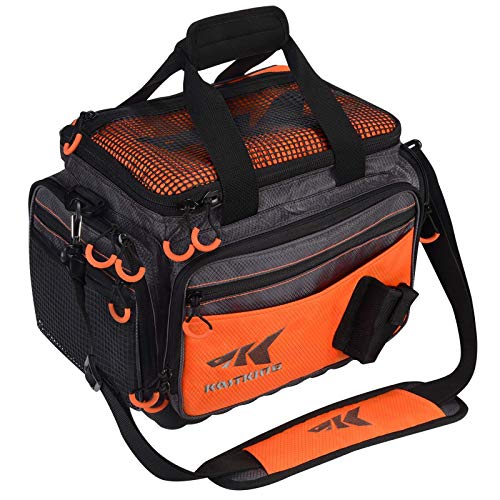 KastKing Fishing Tackle Bags, Fishing Gear Bag, Saltwater Resistant Tackle Bag, Medium-Hoss(Without Trays, 15x11x10.25 Inches), Orange