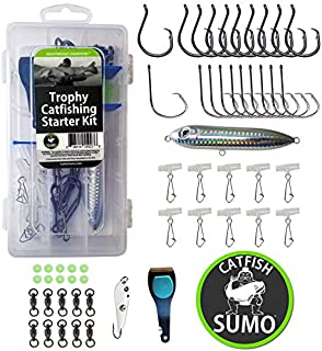 Complete Catfish Rig Tackle Set | Trophy Catfishing Kit with 8/0 Circle Hooks, Storage Box, Sinker Sliders, Knot Protectors, Swivels, Rattling Line Float, Nippers and Decal