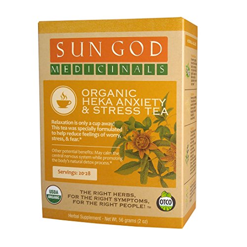 Sun God Medicinals Organic Loose Leaf Herbal Tea for Anxiety & Stress-Heka-2 oz (20-24 servings) Caffeine Free, Brew Hot Tea or Iced Tea