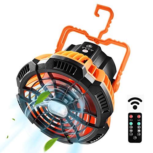 Raindon Camping Fan Lantern for Tents, Rechargeable 5200mAh Battery Powered LED Camping Fan Light with Remote Control for Outdoor Camping, Home, Office