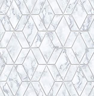 NextWall Metallic Faux Marble Tile Peel and Stick Wallpaper