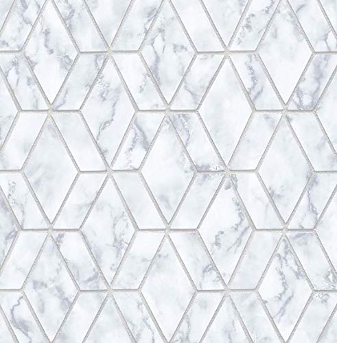 NextWall Metallic Faux Marble Tile Peel and Stick Wallpaper