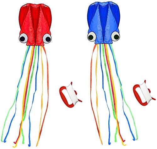 SINGARE Large Octopus Kites, Long Tail Beautiful Easy Flyer Kites Beach Kites, Good Kites for Kids and Adults Easy to Fly(Red+Blue)