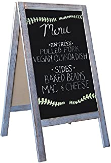 Wooden A-Frame Sign with Eraser & Chalk - 40 x 20 Inches Magnetic Sidewalk Chalkboard  Sturdy Freestanding Grey Sandwich Board Menu Display for Restaurant, Business or Wedding