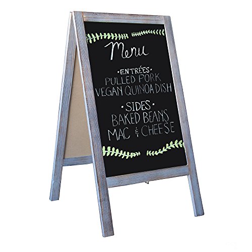 Wooden A-Frame Sign with Eraser & Chalk - 40 x 20 Inches Magnetic Sidewalk Chalkboard  Sturdy Freestanding Grey Sandwich Board Menu Display for Restaurant, Business or Wedding