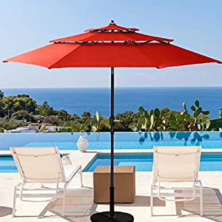 Patiassy 11 ft 3 Tiers Patio Umbrella Outdoor Patio Table Umbrella with Fade Resistant 240/Gsm Solution-Dyed Fabric, Push Button Tilt and Crank for Garden, Lawn, Backyard and Pool, Red