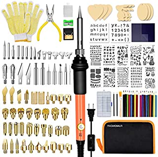 FUMONCHY Wood Burning Kit 126Pcs, Wood Burning Tool with Soldering Iron Tips, Wood Burner Temperature Adjustable with On-Off Switch, Pyrography Pen with Wood Burning Stencils for Embossing Carving