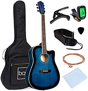 Best Choice Products 41in Full Size Beginner All Wood Acoustic Guitar Starter Set with Case, Strap, Capo, Strings, Picks, Tuner - Blue