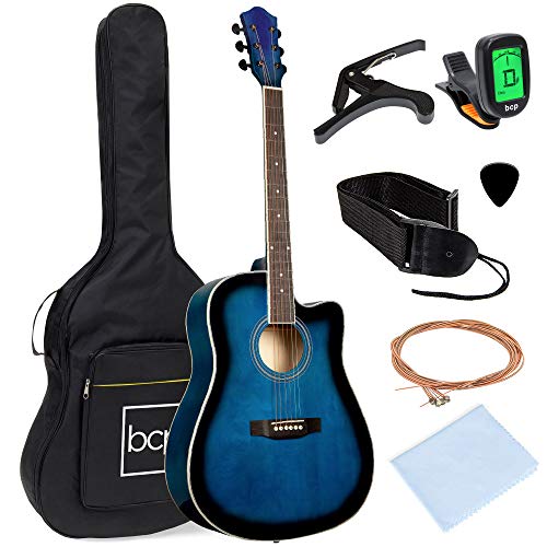 Best Choice Products 41in Full Size Beginner All Wood Acoustic Guitar Starter Set with Case, Strap, Capo, Strings, Picks, Tuner - Blue