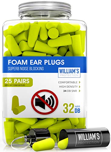 Soft Foam Ear Plugs  25 Pairs - Noise Cancelling Earplugs 32 dB NRR-for Noise Reduction, Hearing Protection, Aluminum Carry Case - for Sleeping, Travel, Concerts, Shooting, Study, Work.