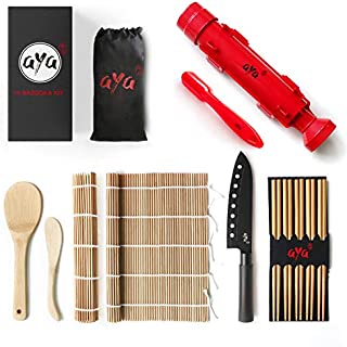 Sushi Making Kit - Original AYA Bazooka Kit - Sushi Knife - Video Tutorials - Sushi Maker - 2 Bamboo Mats - Paddle Spreader - 5 x Chopsticks