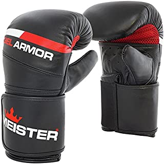 Meister Gel Armor Full-Grain Cowhide Leather Bag Mitts w/Wrist Support - Black - Large/X-Large (16oz)