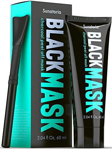 Blackhead Remover Mask - Activated Charcoal Peel Off Mask - for All Skin Types - Product of United Kingdom by Sunatoria - Black Face Mask with Brush - Blackhead Removal - Black Head Black Mask