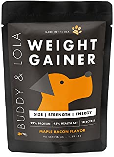 Buddy & Lola Weight Gainer for Dogs (90 Servings) Healthy Weight Gainer Supplement for Dogs. Muscle Builder, Injury Recovery, Energy & Performance Supplement for All Breeds. Made in The USA