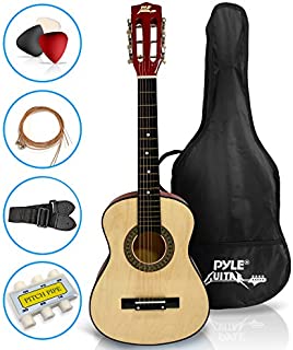 Beginner 30 Classical Acoustic Guitar - 6 String Linden Wood Traditional Style Guitar w/ Wood Fretboard, Case Bag, Nylon Strap, Tuner, 3 Picks - Great for Beginner, Children Use - Pyle PGAKT30