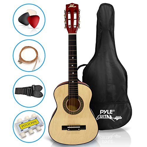 Beginner 30 Classical Acoustic Guitar - 6 String Linden Wood Traditional Style Guitar w/ Wood Fretboard, Case Bag, Nylon Strap, Tuner, 3 Picks - Great for Beginner, Children Use - Pyle PGAKT30