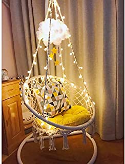 Sonyabecca LED Hanging Chair Light Up Macrame Hammock Chair with 39FT LED Light for Indoor/Outdoor Home Patio Deck Yard Garden Reading Leisure Lounging Large Size(65x85cm)(Not Included Stand)
