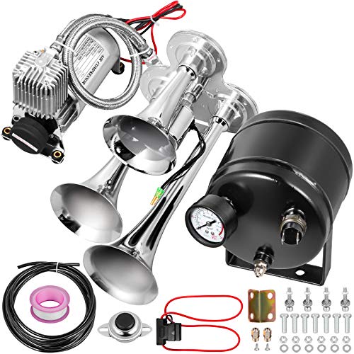 Bestauto Train Horn 12 Volt Train Horns Kit 3 Trumpet Air Horn 135db Truck Loudest with 0.5 Gallon Air Compressor 150 PSI Car Train Horn for Truck Complete Kit and Blaster Train Horn Kit