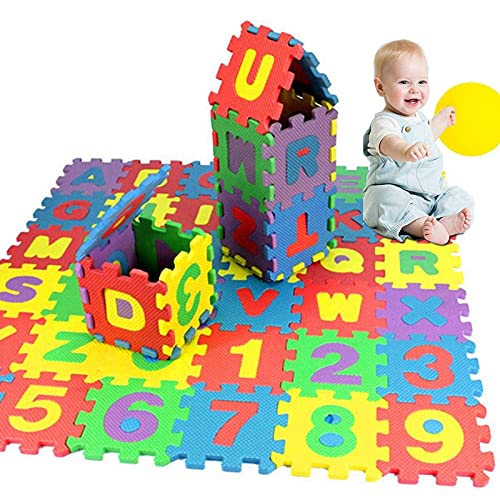 SMIDOW 36Pcs Kids Foam Play Mat | Kids Puzzle Exercise Play Mat | Baby EVA Foam Games Mat | Toddler Alphabet Number Crawling Mat | Interlocking Floor Tiles | Infant Indoor Activity Center