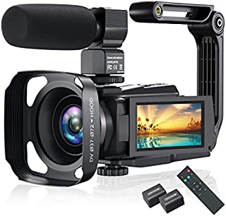 4K Video Camera Camcorder, Vlogging Camera 48MP 60FPS YouTube Camera WiFi Night Vision IPS Touch Screen Video Camera Digital Camera with External Microphone, Stabilizer, 2.4G Remote Control, Hood