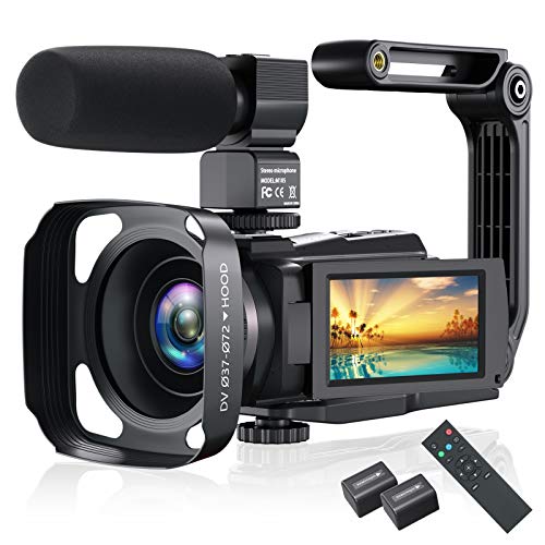 4K Video Camera Camcorder, Vlogging Camera 48MP 60FPS YouTube Camera WiFi Night Vision IPS Touch Screen Video Camera Digital Camera with External Microphone, Stabilizer, 2.4G Remote, Hood