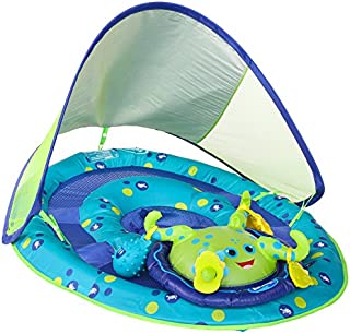 SwimWays Baby Spring Float Activity Center with Canopy - Inflatable Float for Children with Interactive Toys and UPF Sun Protection - Blue/Green Octopus