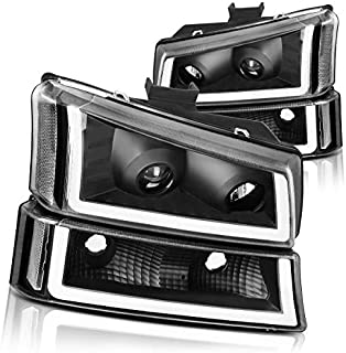 DWVO Projector Headlight Assembly Compatible with 2003 2004 2005 2006 Chevy Avalanche Silverado 1500 2500 3500/2007 Chevrolet Silverado Classic Pickup Headlamp,Black Housing Clear Reflector