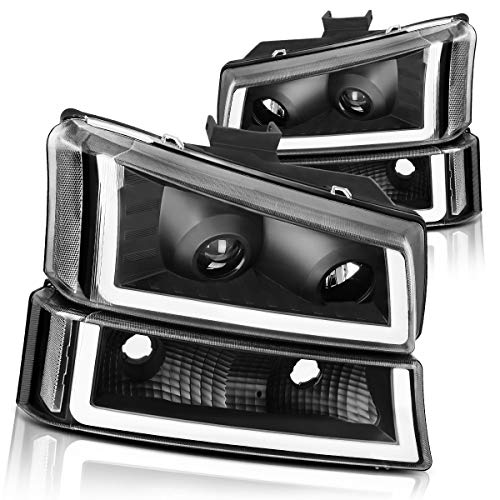 DWVO Projector Headlight Assembly Compatible with 2003 2004 2005 2006 Chevy Avalanche Silverado 1500 2500 3500/2007 Chevrolet Silverado Classic Pickup Headlamp,Black Housing Clear Reflector