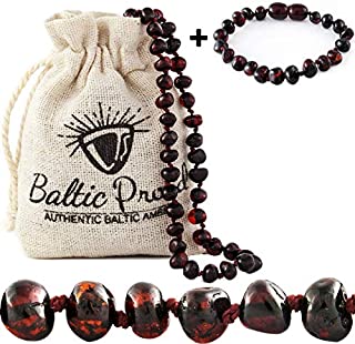 Baltic Amber Necklace and Bracelet Gift Set (Unisex Cherry) - Certified Premium Quality Raw Baltic Amber