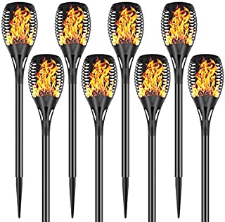 Permande Solar Torch Lights with Flickering Flame, Fire Effect Garden Light, Auto On/Off Dust to Dawn, Outdoor Waterproof Landscape Decoration, Solar Powered Security Torch Light for Patio, 8 Pack