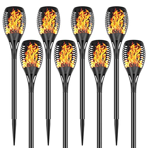 Permande Solar Torch Lights with Flickering Flame, Fire Effect Garden Light, Auto On/Off Dust to Dawn, Outdoor Waterproof Landscape Decoration, Solar Powered Security Torch Light for Patio, 8 Pack