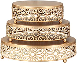 XINLIYA 3-Piece Set Cake Stands Round Cupcake Stands,Metal Wedding Brithday Party Celebration Dessert Display Plates,Gold