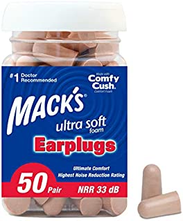 Mack's Ultra Soft Foam Earplugs, 50 Pair - 33dB Highest NRR, Comfortable Ear Plugs for Sleeping, Snoring, Travel, Concerts, Studying, Loud Noise, Work