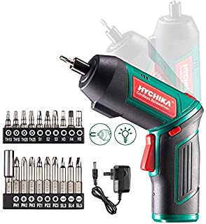 Cordless Screwdriver 6 N.m, HYCHIKA 3.6V 2.0Ah Electric Screwdriver Gun, Adjustable 2 Position Handles, Front LED, DC Charging, 20pcs Accessories