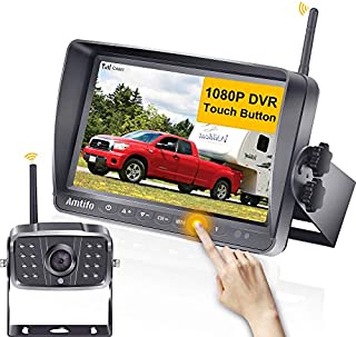 AMTIFO A8 FHD 1080P RV Wireless Backup Camera with 7'' Touch Key DVR Split Screen Monitor Rear Observation System for RVs,Trailers,5th Wheels,IR Night Vision,IP69 Waterproof Camera with Stable Signal