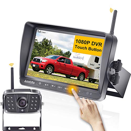 AMTIFO A8 FHD 1080P RV Wireless Backup Camera with 7'' Touch Key DVR Split Screen Monitor Rear Observation System for RVs,Trailers,5th Wheels,IR Night Vision,IP69 Waterproof Camera with Stable Signal