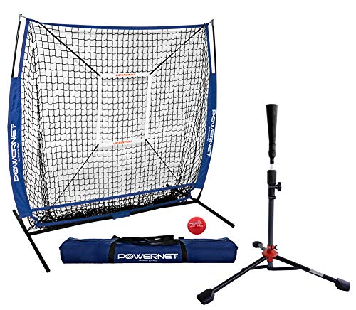 PowerNet 5x5 Practice Net + Deluxe Tee + Strike Zone + Weighted Training Ball Bundle (Royal Blue) | Baseball Softball Pitching Batting Coaching Pack | Work on Pitch Accuracy | Build Plate Confidence