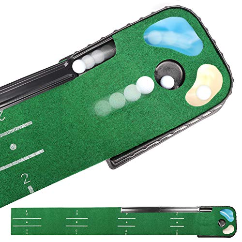 Champkey PUTTECH Hazard Golf Putting Mat - True Roll Surface & Non Slip Bottom Golf Putting Green - Bunker & Water Hazard for Accuracy Training - Ideal Gift for Home, Office, Outdoor Use