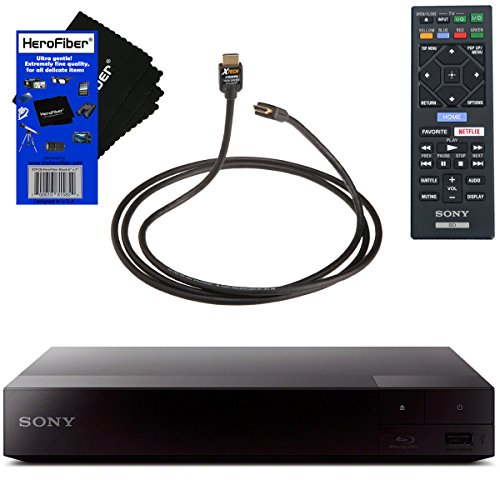 Sony BDP-S3700 Blu-Ray Disc Player with Built-in Wi-Fi + Remote Control + Xtech High-Speed HDMI Cable w/Ethernet + HeroFiber Gentle Cleaning Cloth