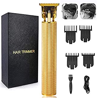 Electric Pro Hair Clippers Cordless Rechargeable Grooming Kits Close Cutting T-Blade Trimmer for Men 0/1.5/3/6/9 mm Baldheaded Hair Clippers Zero Gapped Detail Beard Shaver (Gold)