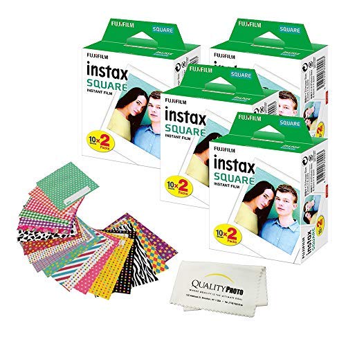 Fujifilm Instax Square Instant Film and Stickers for The Fujifilm instax Square Instant Camera + Quality Photo Microfiber Cloth. 80 Films