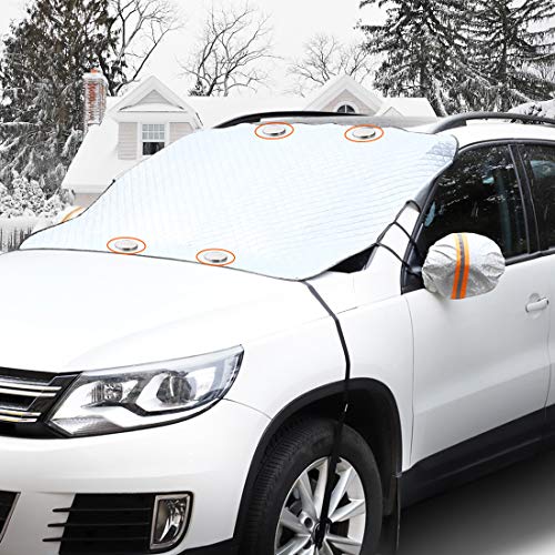 GAMURRY Car Windshield Snow Ice Cover, Windshield Covers with 4 Layers of Protection and Magnetic Edges, Anti-Snow/Anti-Ice/Anti-Fog Thickened Snow Cover for Car, Suitable for Most Cars