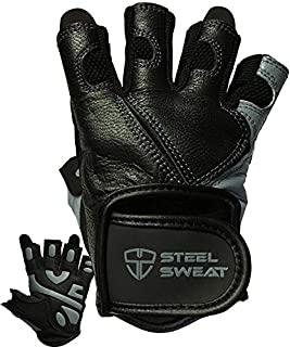 Steel Sweat Workout Gloves - Best for Weightlifting Gym Fitness Training and Crossfit  Made for Men and Women who Love Lifting Weights and Exercise - Leather SCARR Black/Gray XL