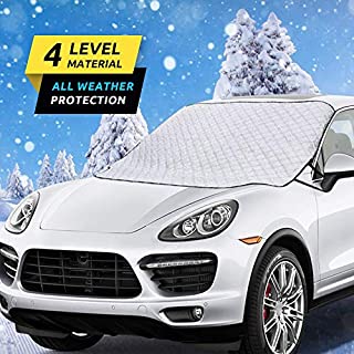 HEHUI Car Windshield Snow Cover,Car Windshield Snow Ice Cover with 4 Layers Protection,Snow,Ice,Sun,Frost Defense,Extra Large Windshield Winter Cover Fits Most Cars and SUV