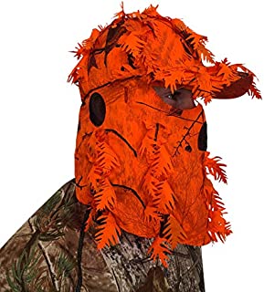 QuikCamo Realtree AP Blaze Orange Camo Hat with Built-in 3D Leafy Face Mask, Turkey Hunting Gear for Ghillie Suits and Bowhunting (Adjustable, One Size Fits Most)