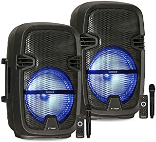 Pair of BT-08SP2 Boytone 8 Portable Bluetooth PA Speaker, Rechargeable, Karaoke, Wireless Microphone, TWS(Wireless) to Connect both Speakers Together. DJ Lights, FM, MP3, USB Port, TF Slot, AUX